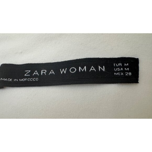 Zara Medium Off White A-Line Skirt Double Buckle & Pocket Detail Cotton Blend - Picture 2 of 15